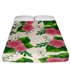 Cute Pink Flowers With Leaves-pattern Fitted Sheet (king Size) by BangZart