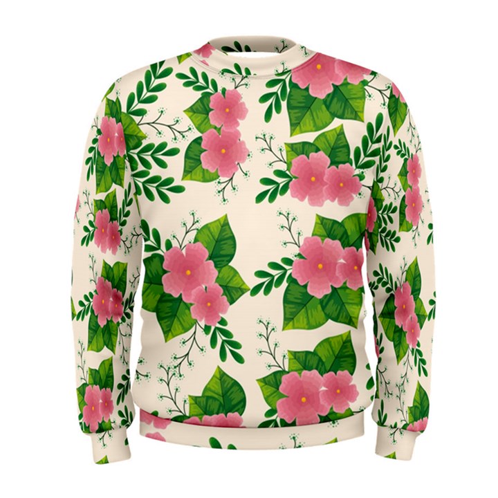 Cute pink flowers with leaves-pattern Men s Sweatshirt