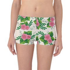 Cute Pink Flowers With Leaves-pattern Boyleg Bikini Bottoms by BangZart