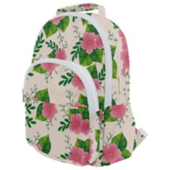 Cute Pink Flowers With Leaves-pattern Rounded Multi Pocket Backpack by BangZart