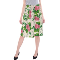 Cute Pink Flowers With Leaves-pattern Midi Beach Skirt by BangZart