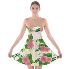 Cute Pink Flowers With Leaves-pattern Strapless Bra Top Dress by BangZart