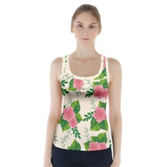 Cute Pink Flowers With Leaves-pattern Racer Back Sports Top by BangZart