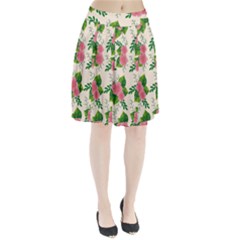 Cute Pink Flowers With Leaves-pattern Pleated Skirt by BangZart