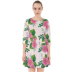 Cute Pink Flowers With Leaves-pattern Smock Dress by BangZart