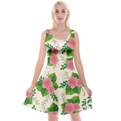 Cute Pink Flowers With Leaves-pattern Reversible Velvet Sleeveless Dress by BangZart