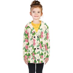 Cute Pink Flowers With Leaves-pattern Kids  Double Breasted Button Coat by BangZart