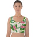 Cute pink flowers with leaves-pattern Velvet Crop Top View1