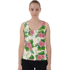 Cute Pink Flowers With Leaves-pattern Velvet Tank Top by BangZart