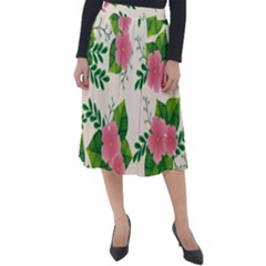 Cute Pink Flowers With Leaves-pattern Classic Velour Midi Skirt  by BangZart