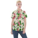 Cute pink flowers with leaves-pattern Women s Short Sleeve Pocket Shirt View1