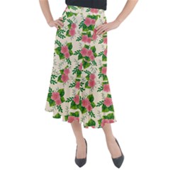 Cute Pink Flowers With Leaves-pattern Midi Mermaid Skirt by BangZart