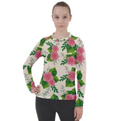 Cute Pink Flowers With Leaves-pattern Women s Pique Long Sleeve Tee