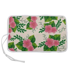 Cute Pink Flowers With Leaves-pattern Pen Storage Case (l) by BangZart