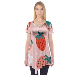 Strawberry Seamless Pattern Short Sleeve Tunic  by BangZart