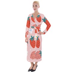 Strawberry Seamless Pattern Velvet Maxi Wrap Dress by BangZart