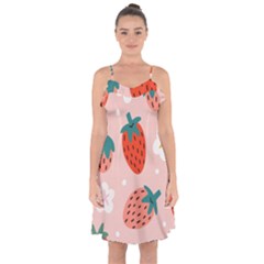 Strawberry Seamless Pattern Ruffle Detail Chiffon Dress by BangZart