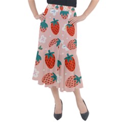 Strawberry Seamless Pattern Midi Mermaid Skirt by BangZart