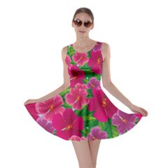 Background Cute Flowers Fuchsia With Leaves Skater Dress by BangZart