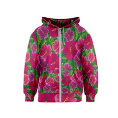 Background Cute Flowers Fuchsia With Leaves Kids  Zipper Hoodie by BangZart