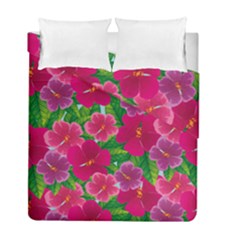 Background Cute Flowers Fuchsia With Leaves Duvet Cover Double Side (full/ Double Size) by BangZart