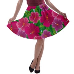 Background Cute Flowers Fuchsia With Leaves A-line Skater Skirt by BangZart