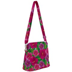 Background Cute Flowers Fuchsia With Leaves Zipper Messenger Bag by BangZart