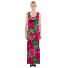 Background Cute Flowers Fuchsia With Leaves Thigh Split Maxi Dress by BangZart