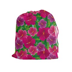 Background Cute Flowers Fuchsia With Leaves Drawstring Pouch (xl) by BangZart