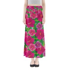 Background Cute Flowers Fuchsia With Leaves Full Length Maxi Skirt by BangZart