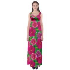 Background Cute Flowers Fuchsia With Leaves Empire Waist Maxi Dress by BangZart