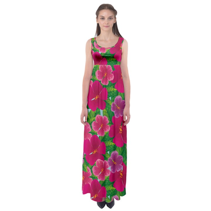 Background cute flowers fuchsia with leaves Empire Waist Maxi Dress