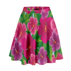 Background Cute Flowers Fuchsia With Leaves High Waist Skirt by BangZart