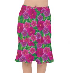 Background Cute Flowers Fuchsia With Leaves Short Mermaid Skirt by BangZart