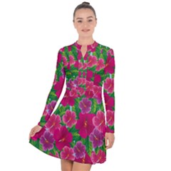 Background Cute Flowers Fuchsia With Leaves Long Sleeve Panel Dress