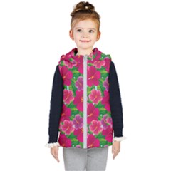 Background Cute Flowers Fuchsia With Leaves Kids  Hooded Puffer Vest by BangZart