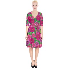 Background Cute Flowers Fuchsia With Leaves Wrap Up Cocktail Dress by BangZart