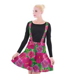 Background Cute Flowers Fuchsia With Leaves Suspender Skater Skirt by BangZart