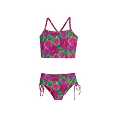 Background Cute Flowers Fuchsia With Leaves Girls  Tankini Swimsuit by BangZart