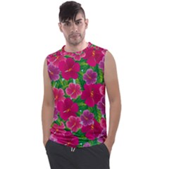 Background Cute Flowers Fuchsia With Leaves Men s Regular Tank Top