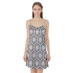 Halftone Tech Hexagons Seamless Pattern Satin Night Slip by BangZart