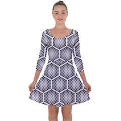 Halftone Tech Hexagons Seamless Pattern Quarter Sleeve Skater Dress by BangZart