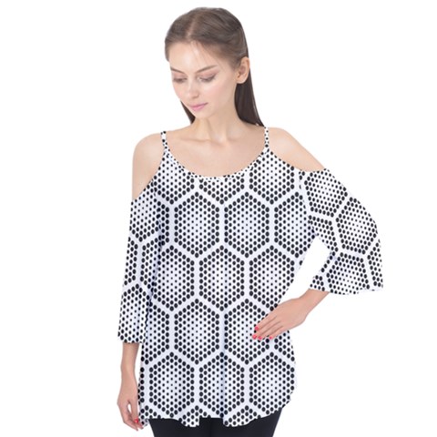 Halftone Tech Hexagons Seamless Pattern Flutter Tees by BangZart