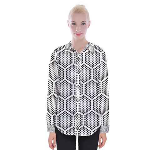 Halftone Tech Hexagons Seamless Pattern Womens Long Sleeve Shirt by BangZart