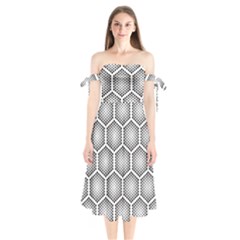 Halftone Tech Hexagons Seamless Pattern Shoulder Tie Bardot Midi Dress by BangZart