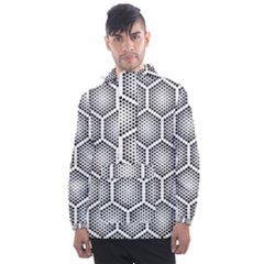 Halftone Tech Hexagons Seamless Pattern Men s Front Pocket Pullover Windbreaker