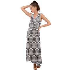 Halftone Tech Hexagons Seamless Pattern V-neck Chiffon Maxi Dress by BangZart