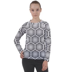 Halftone Tech Hexagons Seamless Pattern Women s Long Sleeve Raglan Tee