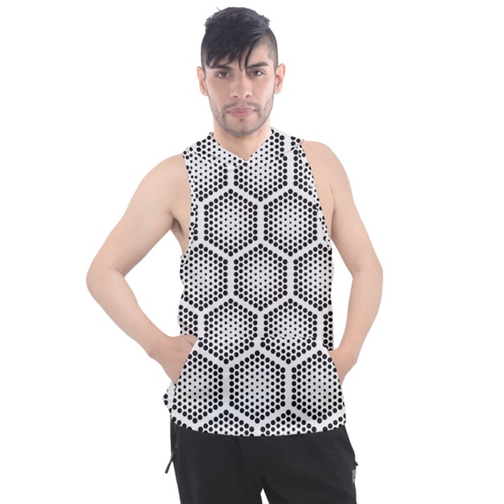 Halftone tech hexagons seamless pattern Men s Sleeveless Hoodie