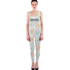 Hand Drawn Cute Flowers With Leaves Pattern One Piece Catsuit by BangZart